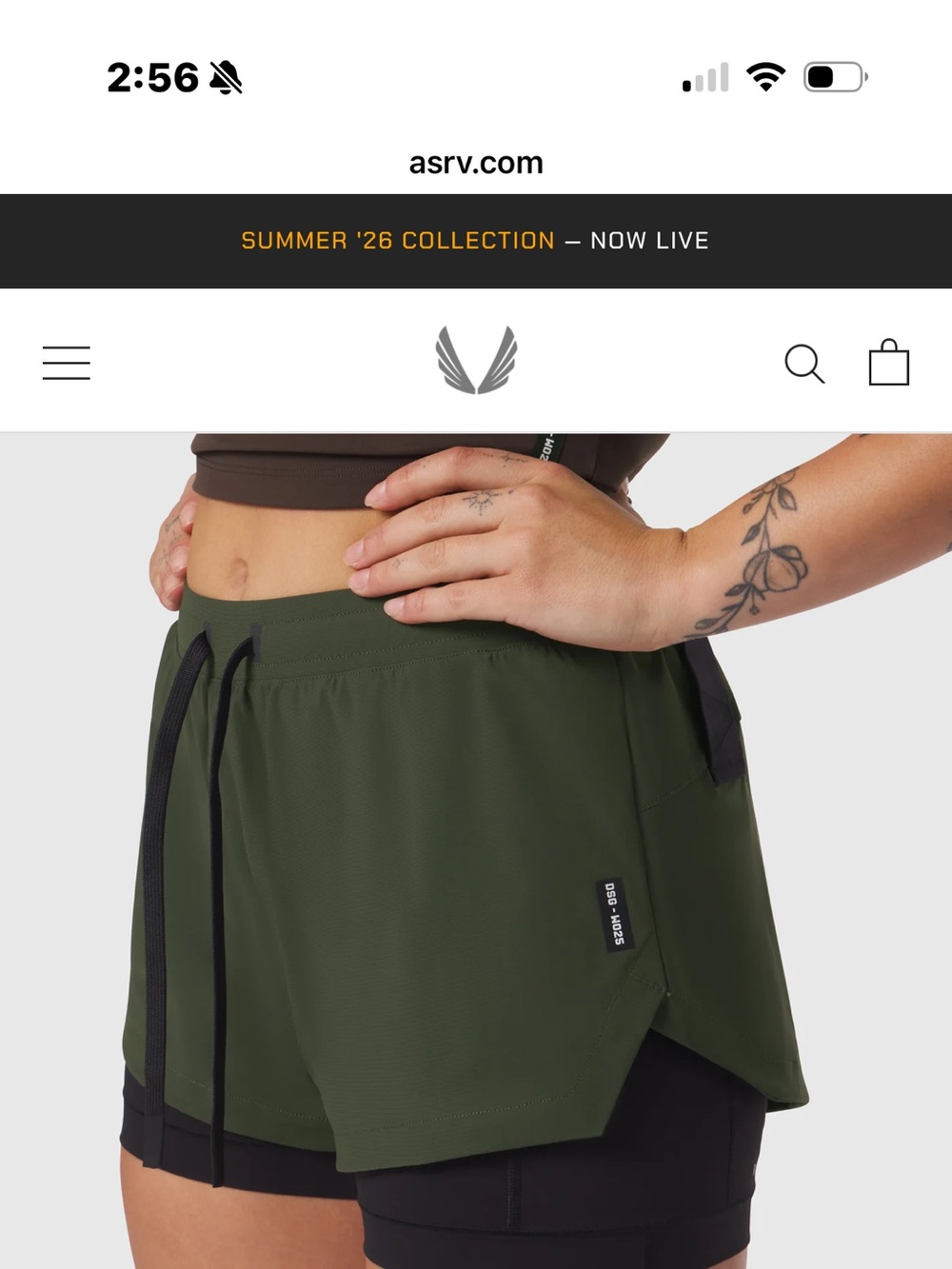 ASRV Olive and Black Split-Hem Liner Shorts -TETRA-LITE® LINER SHORT -Olive